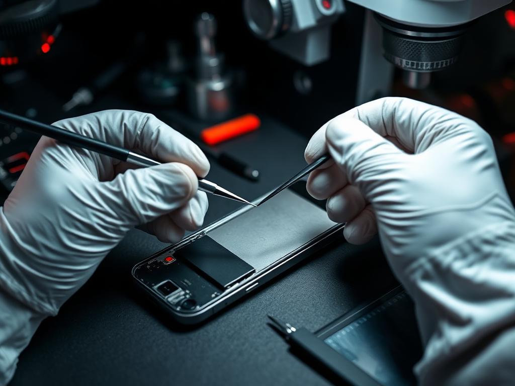 Técnico da OnFix realizando reparo de celular na bancada
